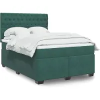 Prolenta Maison Exclusive: Base de cama con somier y colchón, color verde oscuro, 140x190 cm, tapizada en terciopelo