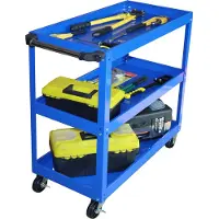 Relaxdays Carro de herramientas , con 3 niveles, carro de montaje móvil, capacidad de hasta 100 kg, dimensiones (alto x ancho x profundidad): 76 x 35 x 78 cm, color azul