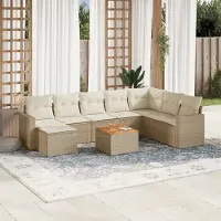 Prolenta Maison Exclusive: Juego de jardín de 9 piezas con cojines, color beige, fabricado en polirratán