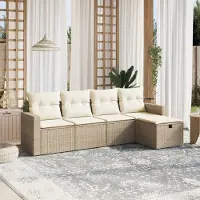 Prolenta Maison Exclusive: Juego de jardín de 5 piezas con sofá, cojines y estructura de ratán sintético color beige
