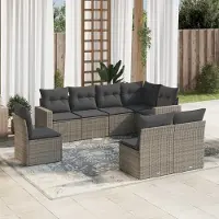 Prolenta Maison Exclusive: Juego de jardín de 8 piezas con cojines, color gris, fabricado en polirratán