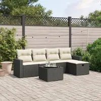 Prolenta Maison Exclusive: Juego de jardín de 6 piezas con sofá y cojines, color negro, fabricado en ratán sintético