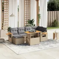 Prolenta Maison Exclusive: Juego de jardín de 7 piezas con sofá, cojines y estructura de ratán sintético color beige