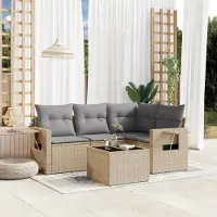 Prolenta Maison Exclusive: Juego de jardín de 5 piezas con sofá, cojines y estructura de ratán sintético color beige