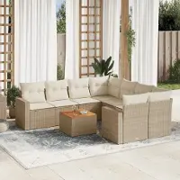 Prolenta Maison Exclusive: Juego de jardín de 9 piezas con cojines, color beige, fabricado en polirratán