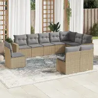 Prolenta Maison Exclusive: Juego de jardín de 10 piezas con cojines, color beige, fabricado en polirratán