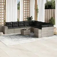 Prolenta Maison Exclusive: Juego de jardín de 11 piezas con cojines, color gris, fabricado en polirratán
