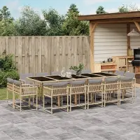 Prolenta Maison Exclusive: Juego de comedor de jardín de 15 piezas con cojines, diseño mixto en ratán sintético color beige