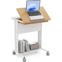 Costway Escritorio , mesa de ordenador móvil con ruedas, superficie inclinable, compartimento oculto, estanterías y paneles perforados, mesa para PC, 60x50x75 cm