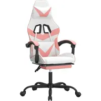 Syfax Silla gaming giratoria y reposapiés cuero sintético blanco rosa