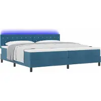 Syfax Cama con somier y colchón LED, color azul oscuro, 200 x 200 cm, tapizada en terciopelo