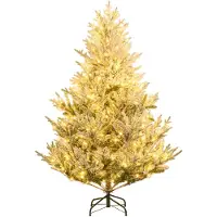 Costway Árbol de Navidad artificial de , 180 cm, con efecto nieve, árbol de pino, árbol de Navidad con luces LED blanco cálido, 13 modos, temporizador y brillo ajustable