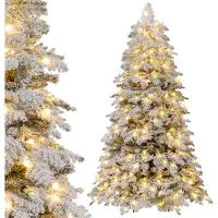 Costway Árbol de Navidad artificial de , 180 cm, con efecto nieve, incluye 130 bolas decorativas, luces LED blanco cálido, 8 modos de iluminación y soporte. Árbol de Navidad para la época navideña