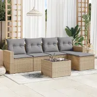 Prolenta Maison Exclusive: Juego de jardín de 6 piezas con cojines, color beige, fabricado en polirratán