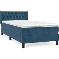 Syfax Cama box spring con colchón terciopelo azul oscuro 90x190 cm
