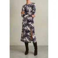 Reiss Ruched Print Midi Navy/neutral Talla: 6 | Vestidos Midi Outlet | Mujer | Azul