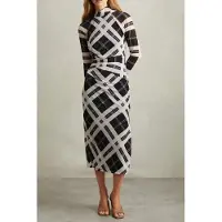 Reiss Check Mesh Jersey Dress Black/ivory Talla: 8 | Vestidos Midi Outlet | Mujer | Negro