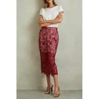 Reiss Lace Pencil Skirt Burgundy Talla: 6 | Faldas Midi Outlet | Mujer | Marrón