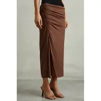 Reiss Ruched Midi Skirt Chocolate Talla: 10 | Faldas Midi Outlet | Mujer | Marrón
