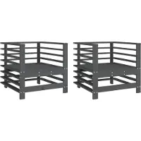 vidaXL : 2 sillas de jardín, color gris, madera maciza de pino