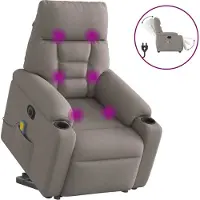Syfax Sillón de masaje eléctrico reclinable elevable tela taupé