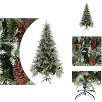 vidaXL Árbol de Navidad con adornos de piñas, verde y blanco, 225 cm, PVC y PE - Árboles de Navidad