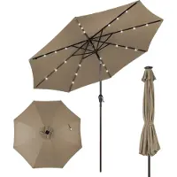 Costway , parasol de 300 cm con iluminación LED solar, tipo pérgola, para jardín, con manivela, tipo puesto de mercado, color marrón