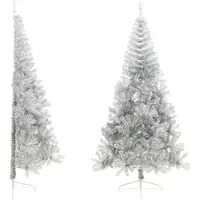 Syfax Medio árbol de Navidad artificial con soporte PET plata 210 cm