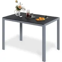 StarTech.com Mesa de jardín de aluminio - Mesa rectangular para exteriores - 110x70x73 cm - Mesa de metal con listones para 6 personas - Resistente a la intemperie - Gris, con tablas de 6,5x10 cm