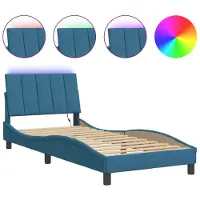 Syfax Estructura de cama con LED sin colchón Hanko terciopelo azul 90x200 cm