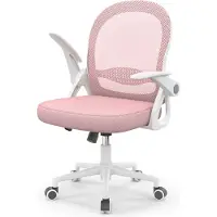 Bigzzia Silla de oficina ergonómica, silla de escritorio con cubierta de malla transpirable, reposabrazos abatibles, altura ajustable, silla giratoria de 360°, color rosa