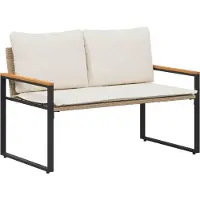 vidaXL Banco con cojines, color beige y crema, 115 x 65 x 72 cm, ratán