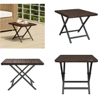 vidaXL Mesa plegable marrón de 45x35x32 cm, fabricada en polirratán. Mesa plegable, muebles de jardín, mesa de comedor