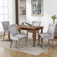 Flieks Juego de 4 sillas de comedor , sillas de cocina tapizadas con patas de madera maciza, sillas de comedor con revestimiento de terciopelo, color gris