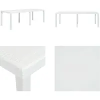 vidaXL Mesa de jardín blanca de 220 x 90 x 72 cm, con apariencia de ratán, fabricada en plástico. - Mesa de jardín - Mesas de jardín - Mesa para exteriores - Mesas para exteriores