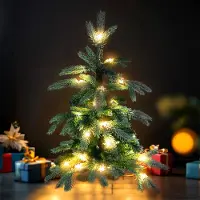 Spetebo Árbol de Navidad artificial con nieve, iluminación cálida blanca, 8 funciones, 60 cm