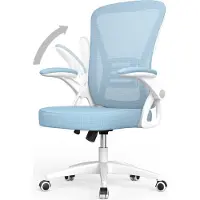 Bigzzia Silla de oficina - Asiento ergonómico - Sillón con reposabrazos abatibles hasta 90 grados - Soporte lumbar - Altura ajustable - Color azul
