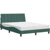 Syfax Cama con colchón Hanko terciopelo verde oscuro 140x200 cm