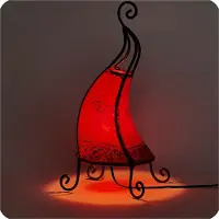 SIMANDRA Lámpara oriental, lámpara de henna, lámpara de cuero marroquí, lámpara de mesa, lámpara de pie, Coq Sonne, 40 cm, color rojo
