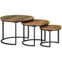 Syfax Mesas apilables 3 piezas madera maciza reciclada