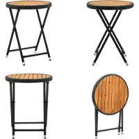vidaXL Mesa auxiliar negra de 60 cm, fabricada en polirratán y madera maciza de acacia. Ideal como mesa de té, mesa auxiliar para exteriores