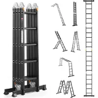 Vevor Escalera multifuncional VEVOR, 7 en 1, con estructura en forma de A, altura de 5800 mm, capacidad de carga de 150 kg, ideal para uso doméstico en exteriores