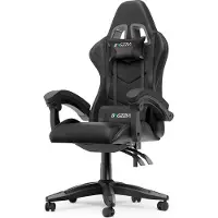 Bigzzia Silla de juego ergonómica, con soporte lumbar y reposacabezas, ajustable en altura, color