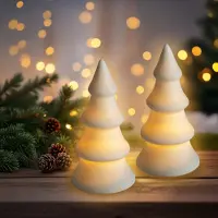 Spetebo Árbol de Navidad de cerámica con luces LED, color blanco cálido, 13 cm - Juego de 2 - Adorno navideño con forma de árbol de Navidad e iluminación