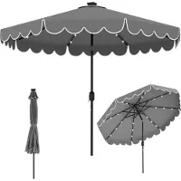 Costway Sombrilla de 300 cm con iluminación LED, sombrilla para jardín con manivela, 8 varillas y volante, inclinable en ambos sentidos hasta 35 grados, sombrilla para eventos en color gris