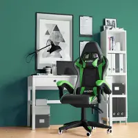 Bigzzia Silla de oficina , silla gamer, sillón de juego, silla de escritorio, diseño ergonómico con cojín, capacidad de hasta 110 kg, color verde