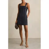 Reiss Short Contrast Stitch Linen Dress Navy Talla: 16 | Mini Vestidos Outlet | Mujer | Blanco