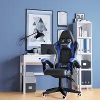 Bigzzia Silla de oficina , silla gamer, sillón gamer, silla de escritorio, diseño ergonómico con cojín, capacidad de hasta 110 kg, color azul