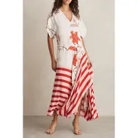 Reiss Floral Stripe Print Dress Ivory/red Talla: 10 | Vestidos Maxi Outlet | Mujer | Blanco
