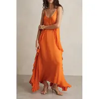 Reiss Ruffle Occasion Dress Orange Talla: 12 | Vestidos Maxi Outlet | Mujer | Naranja